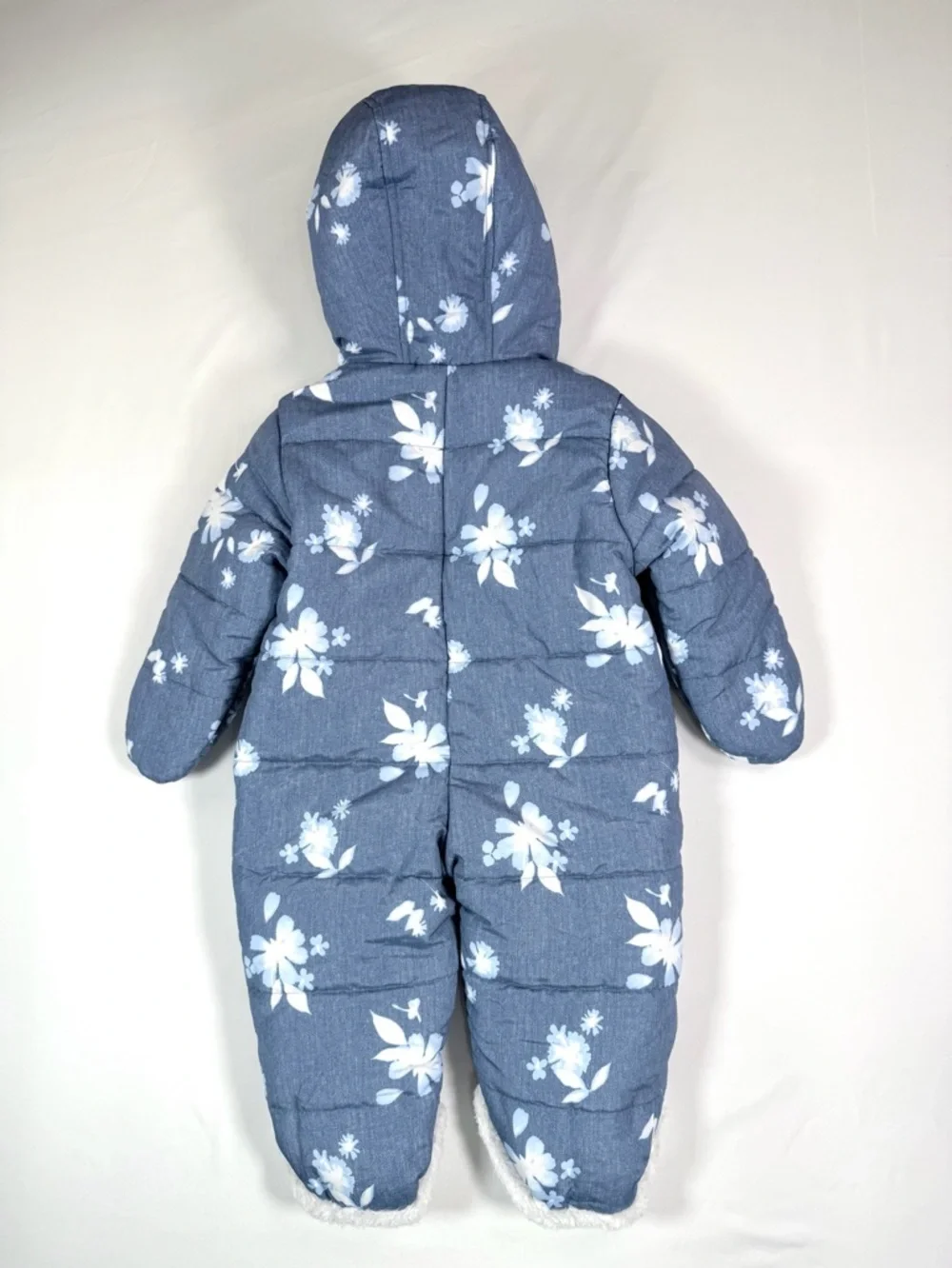 OSHKOSH Baby Girl Snowsuit‎ 6-9M Blue Floral Hooded Winter Puffer Cottagecore